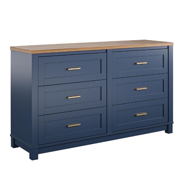 5987837 Armada 6Drawer Wide Dresser, Navy with Walnut top