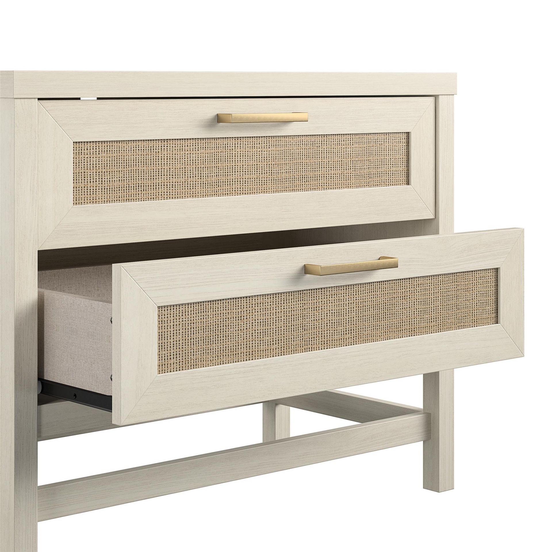 2548339 Lennon 2Drawer Nightstand, Ivory and Faux Rattan