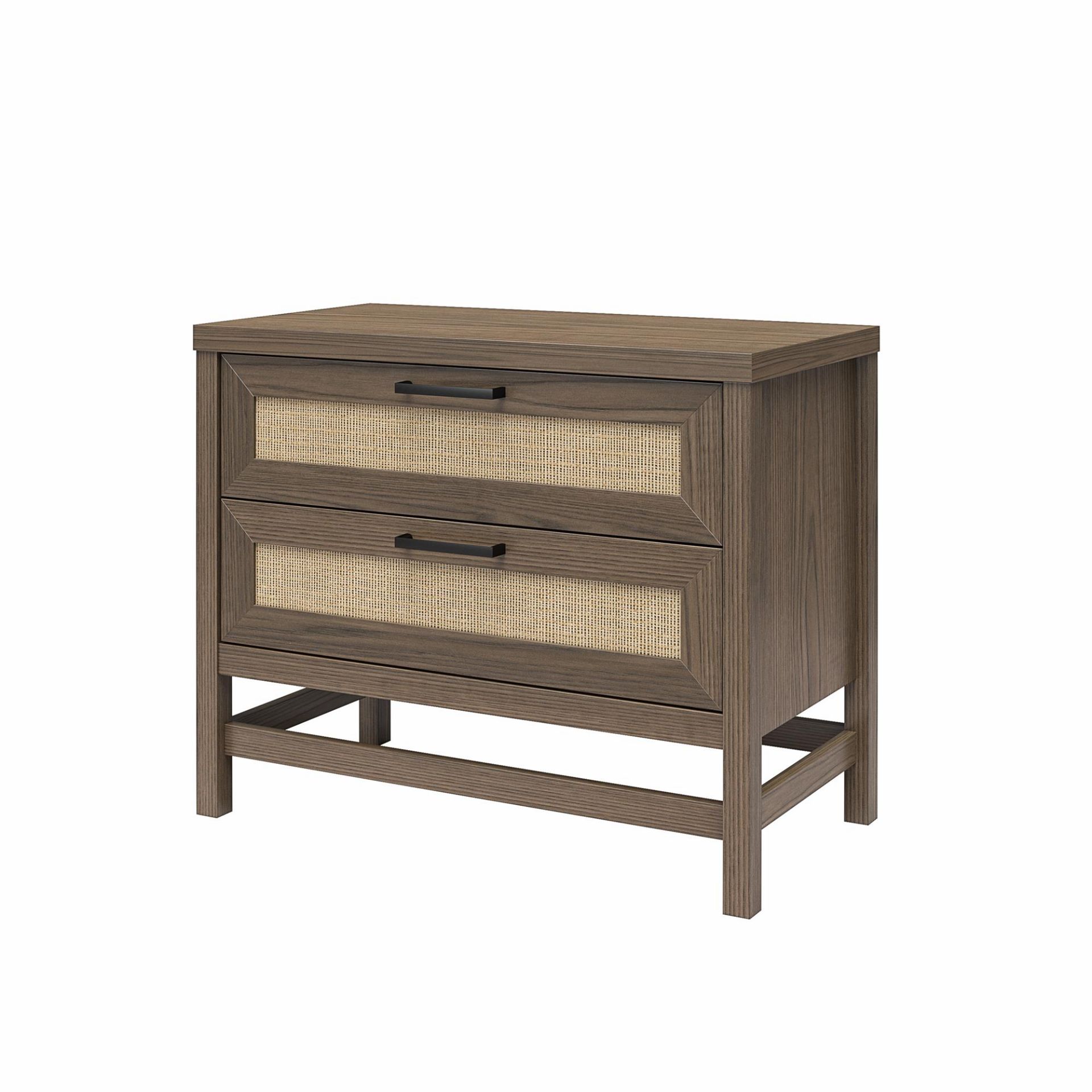 2548342 Lennon 2Drawer Nightstand, Brown and Faux Rattan