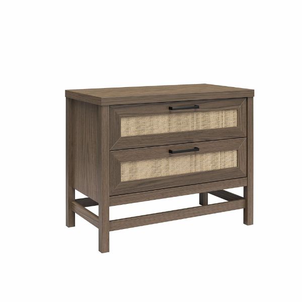 2548342 Lennon 2Drawer Nightstand, Brown and Faux Rattan