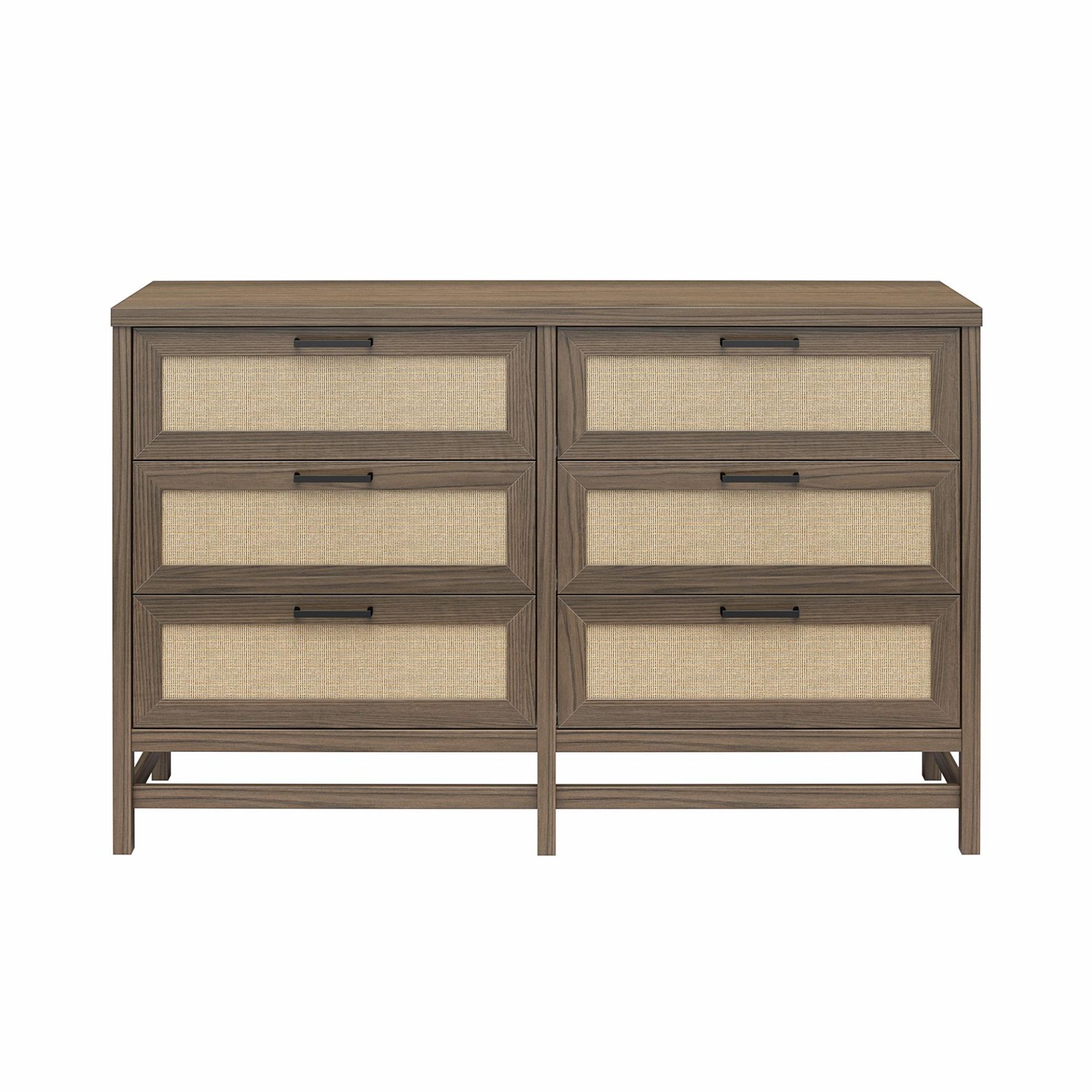 3663342 Lennon 6Drawer Dresser, Brown and Faux Rattan