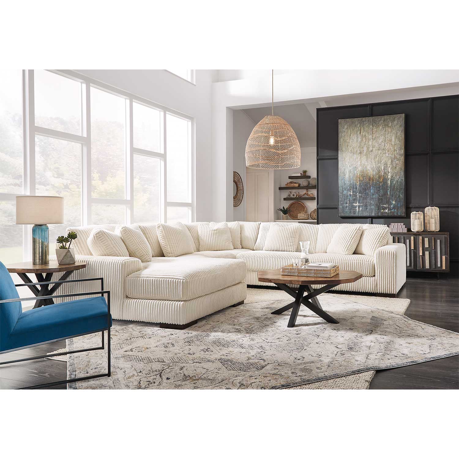 Lindyn Ivory 5PC Sectional With LAF Chaise | PP-211LC-5PC | AFW.com