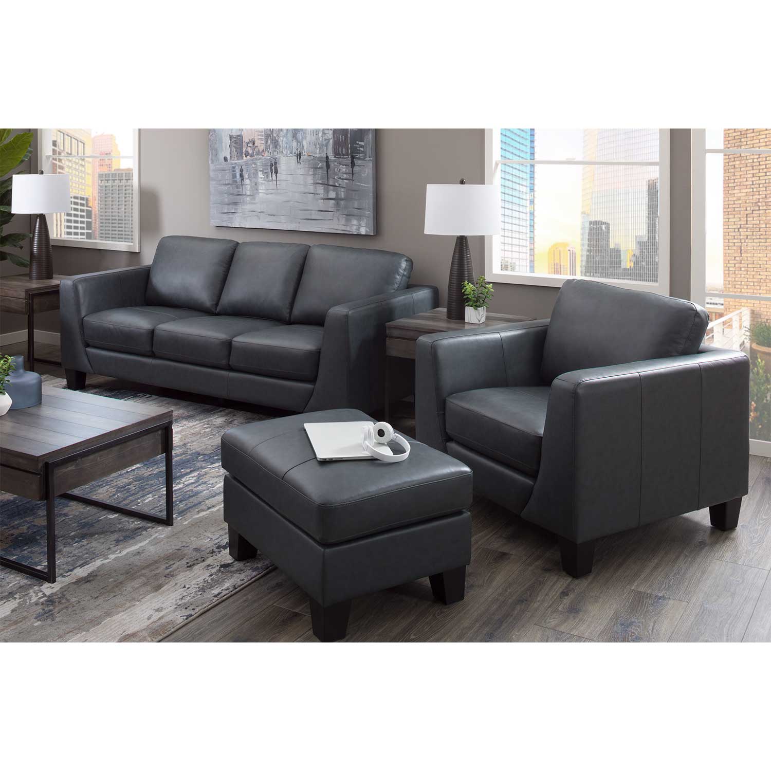 Kyra Steel Gray Leather Sofa 1C7405S