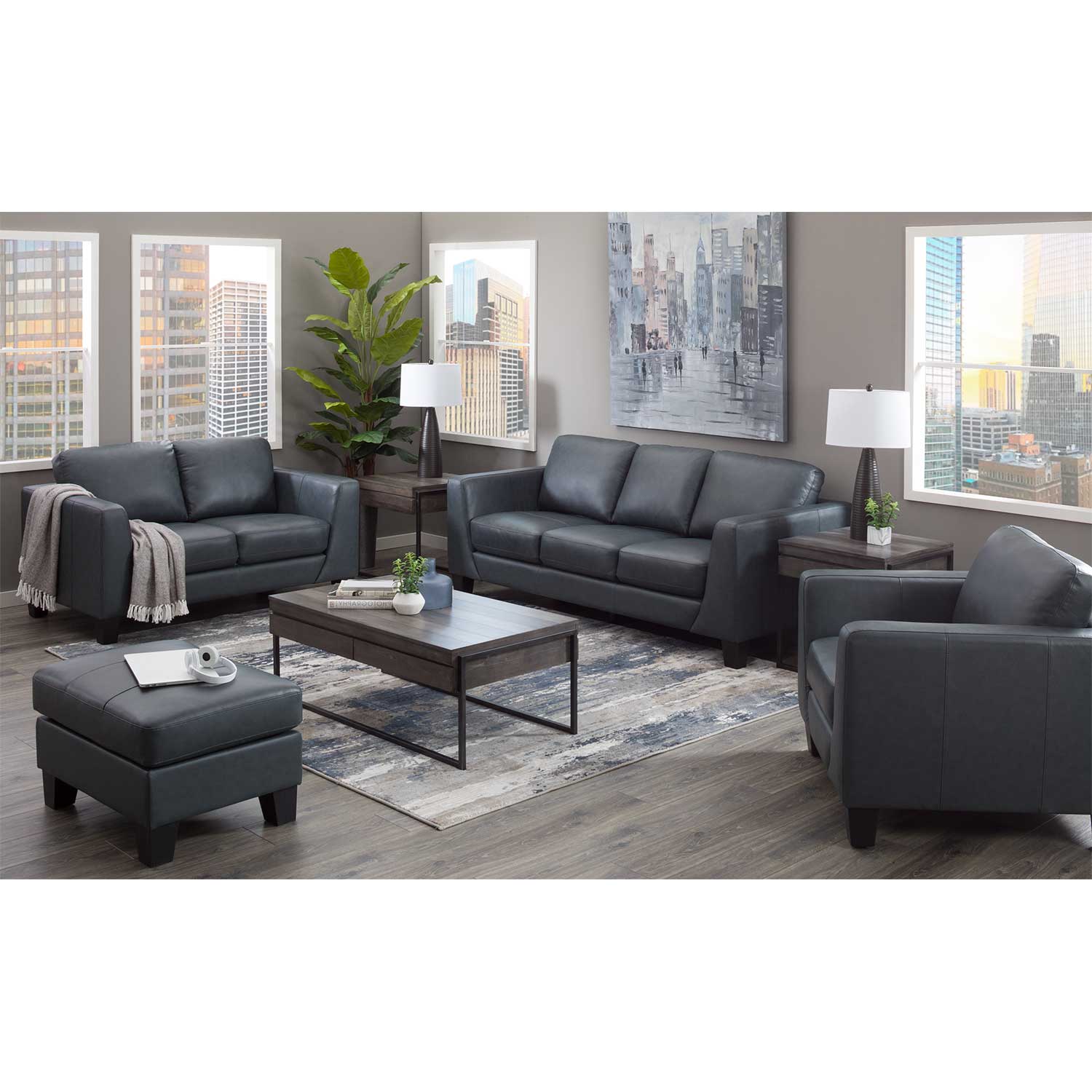 Kyra Steel Gray Leather Sofa | 1C-7405S | AFW.com