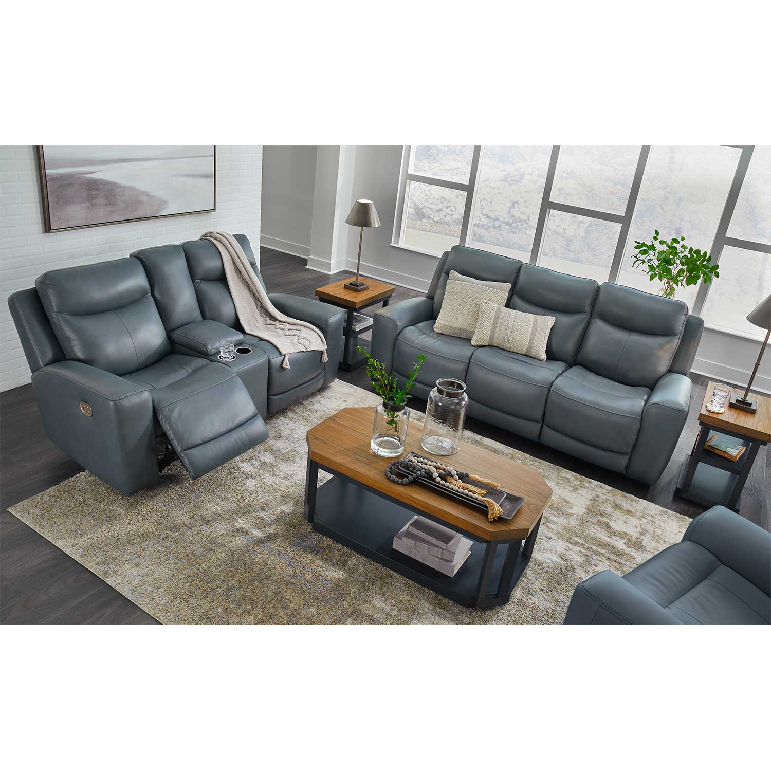 Steel Leather Dual Power Recliner | 0T0-595PR | AFW.com