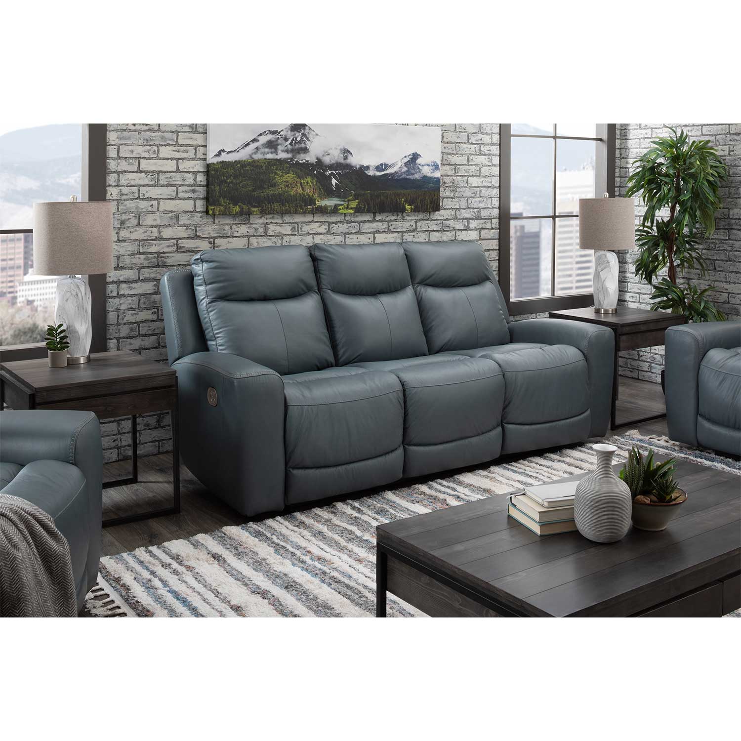 Steel Leather Dual Power Recliner | 0T0-595PR | AFW.com