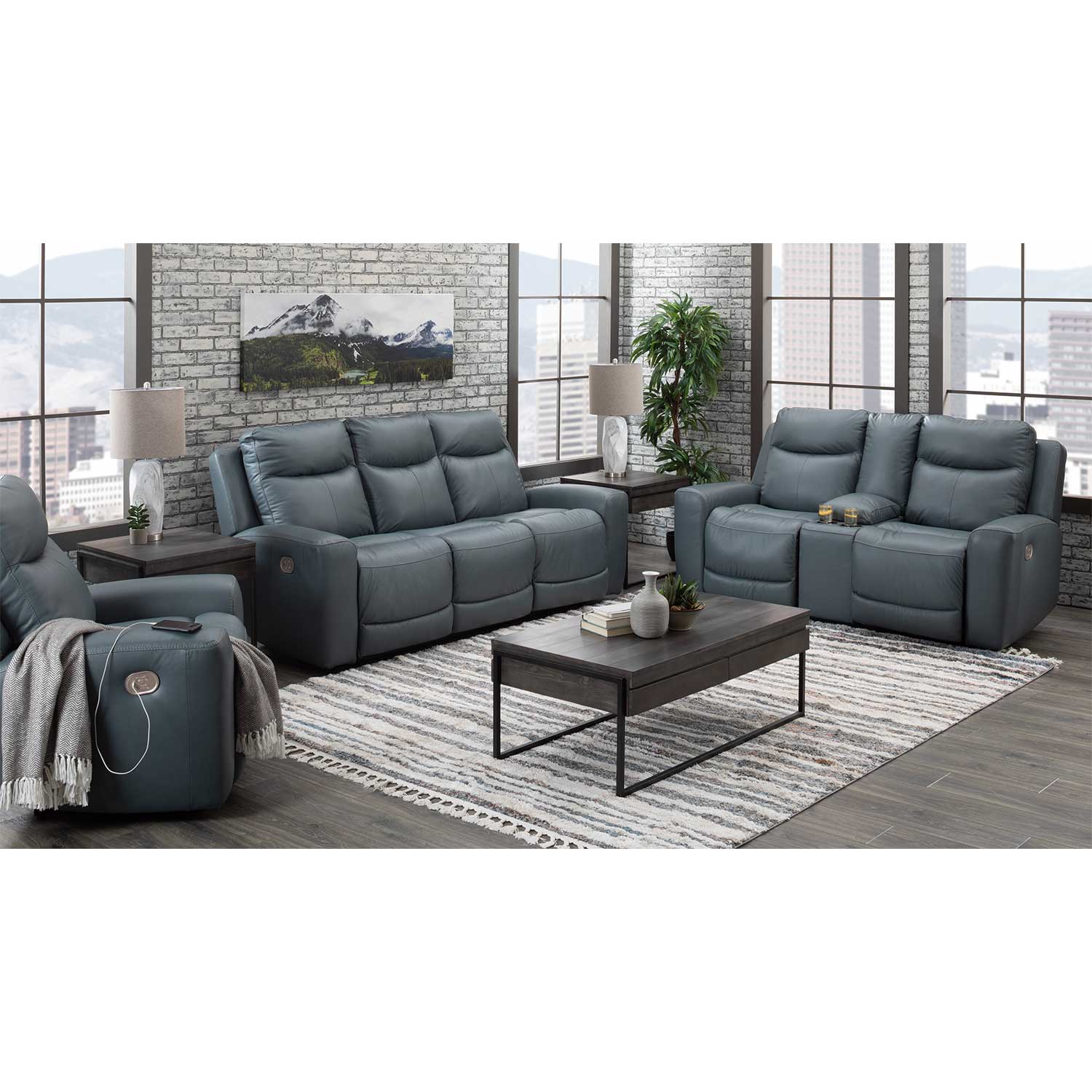 Steel Leather Dual Power Recliner | 0T0-595PR | AFW.com