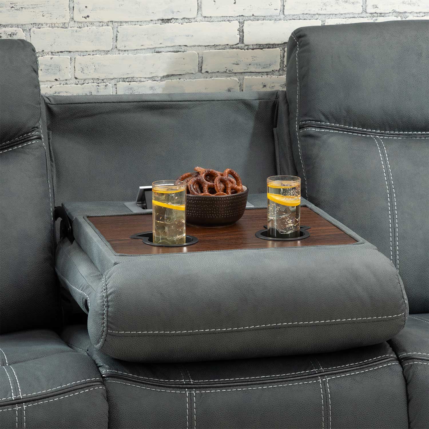 Charles Gray Reclining Sofa with Drop Table | 1M-59928RS | AFW.com