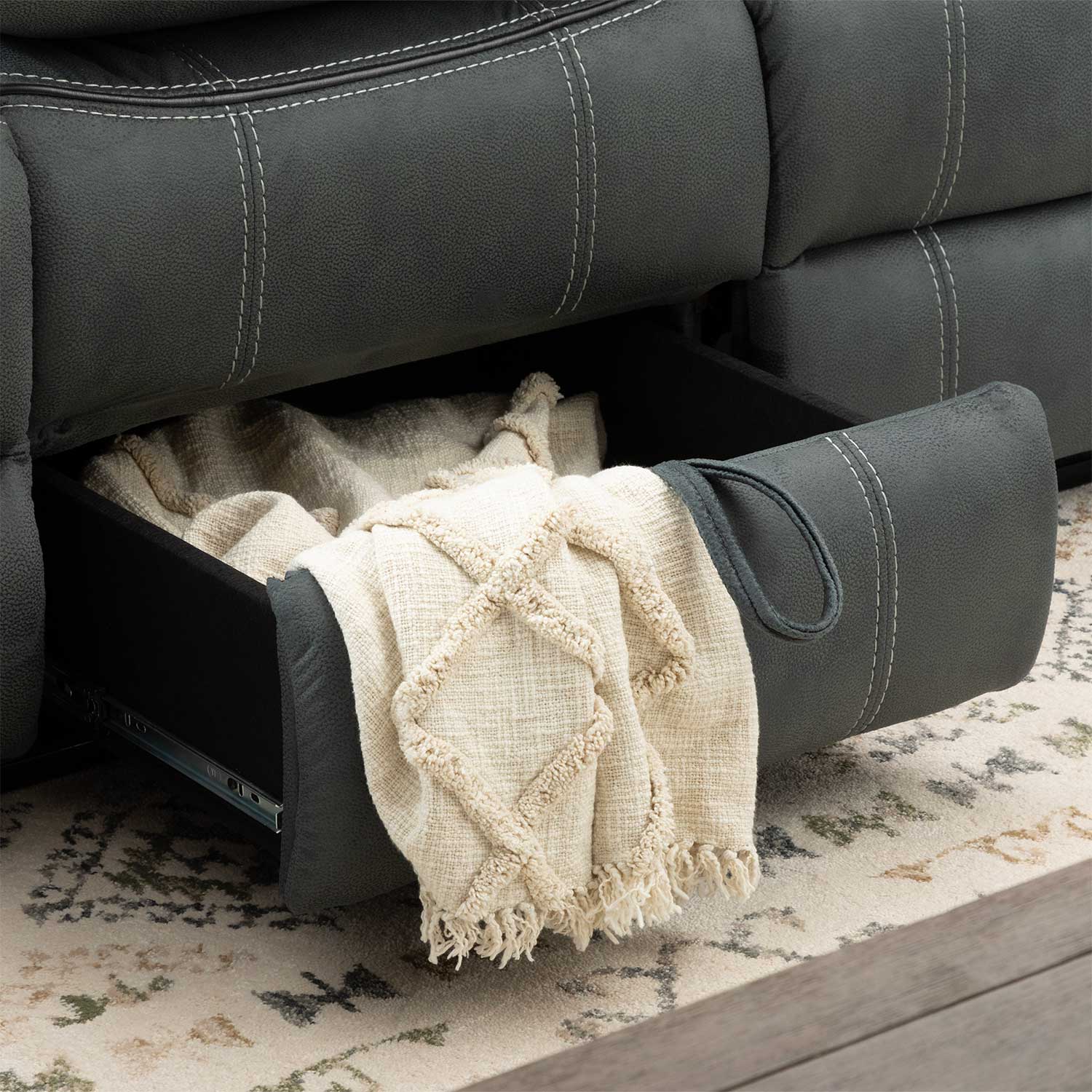 Charles Gray Reclining Sofa with Drop Table | 1M-59928RS | AFW.com