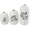 Picture of Set Of 3 White Vase Black Leaf