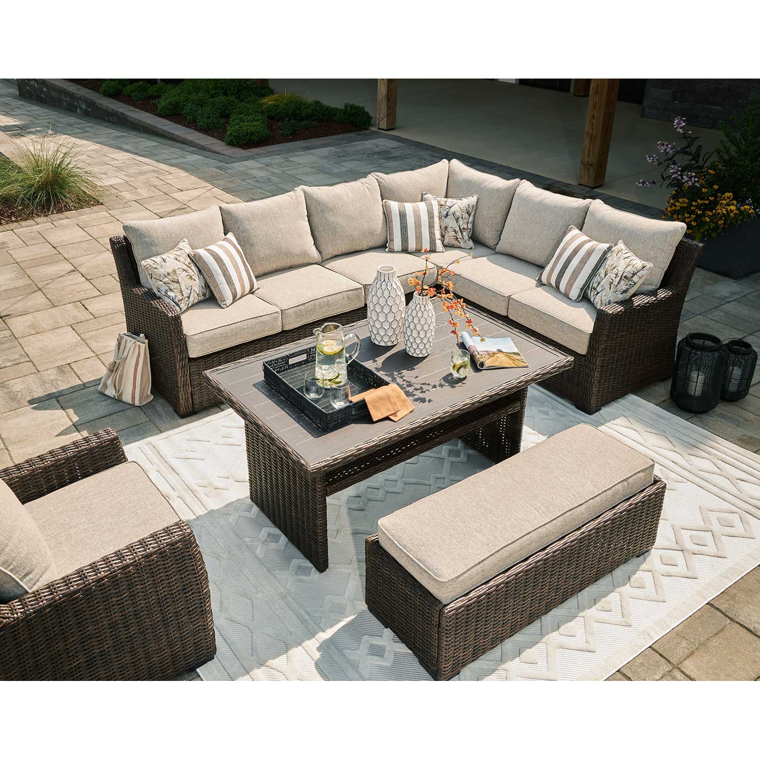 Brook Ranch 3 Piece Sectional with Bench | RANCH-3PC | AFW.com