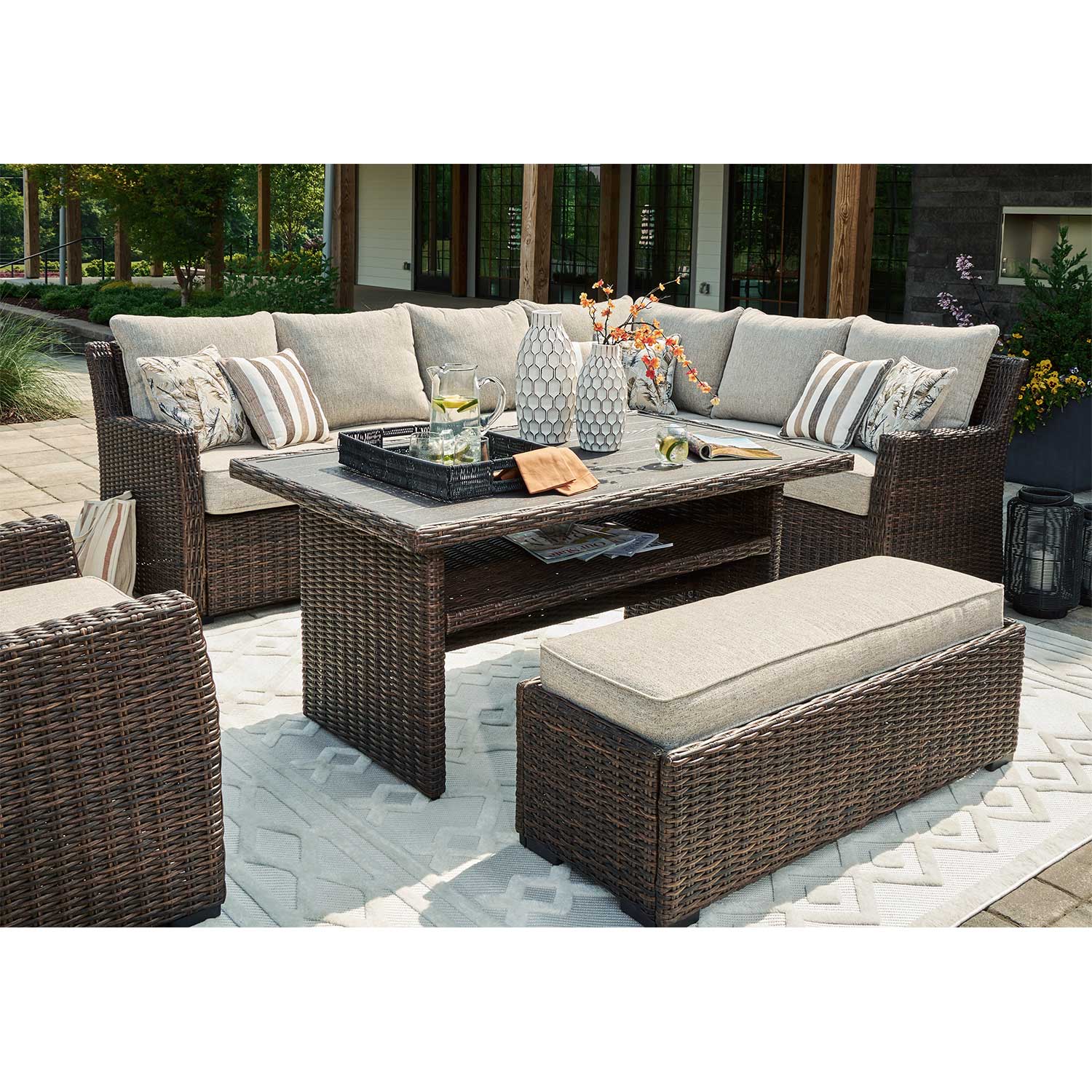 Brook Ranch 3 Piece Sectional with Bench | RANCH-3PC | AFW.com