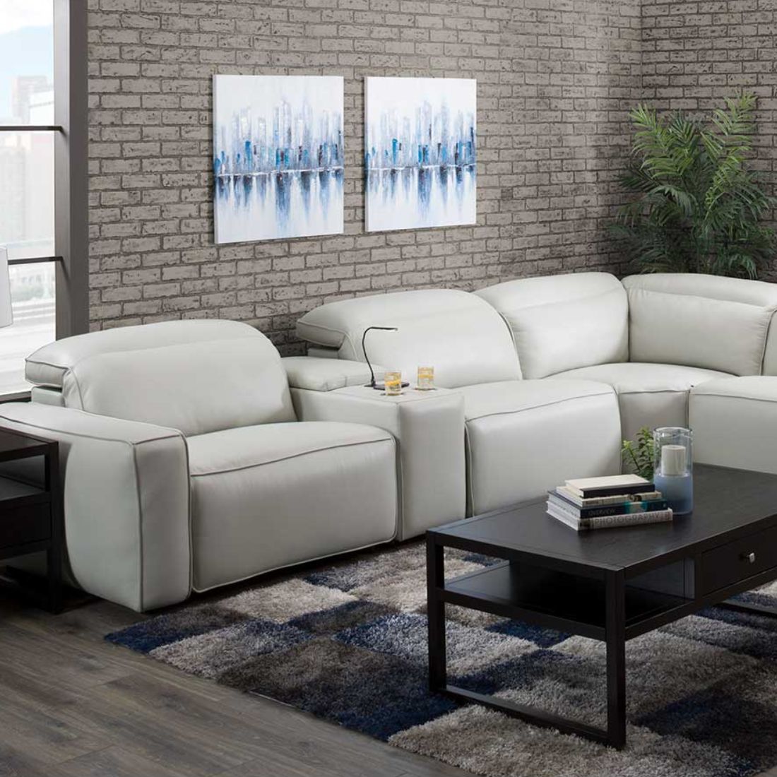 Kenzo 6-Piece Dual Power Leather Sectional