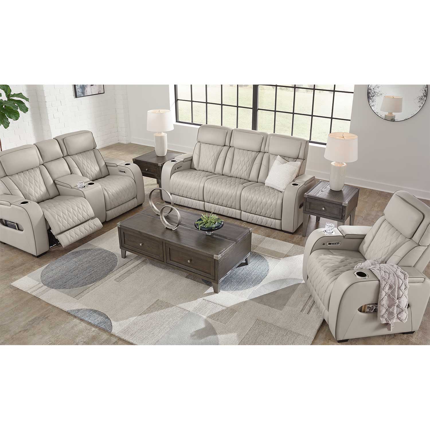 Gray Leather Dual Power Zero Gravity Recline Sofa | 0L0-271PRS