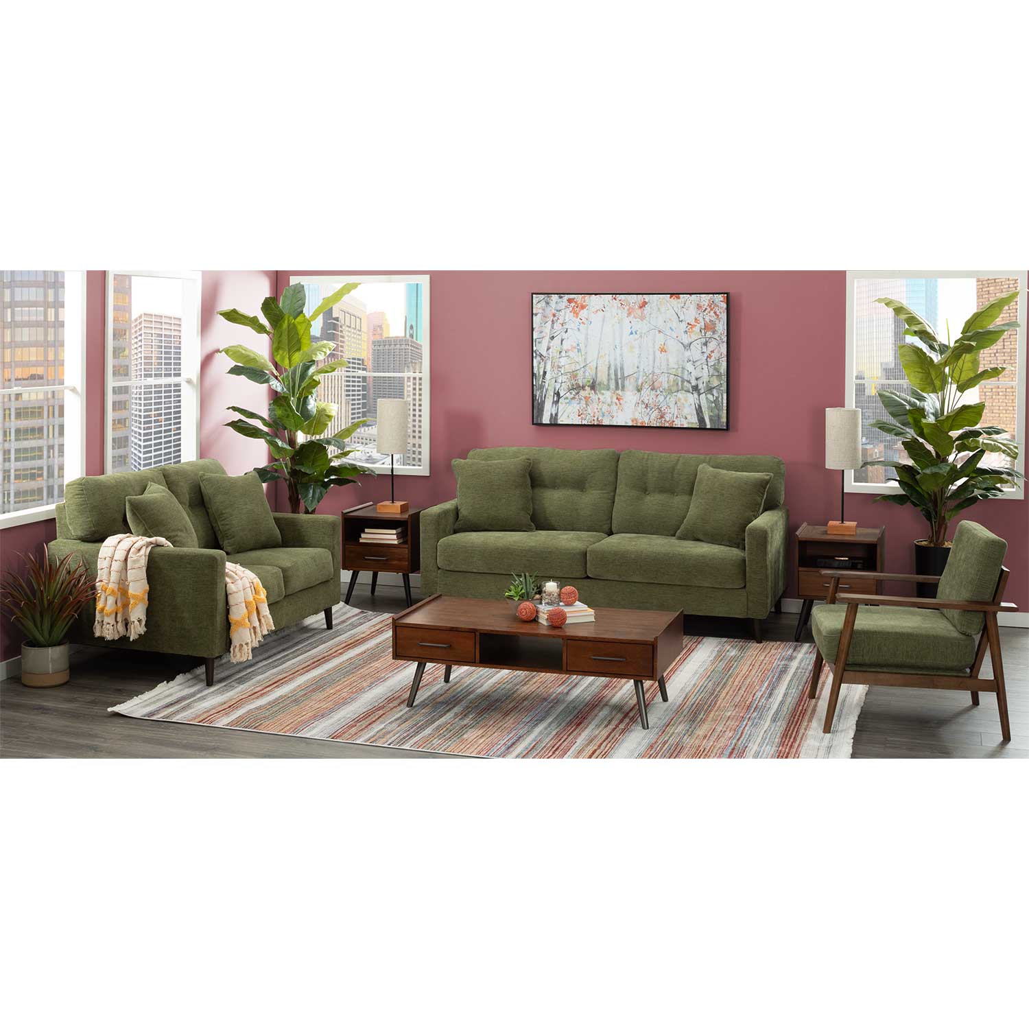 Bixler Tufted Olive Loveseat | D-261L | AFW.com