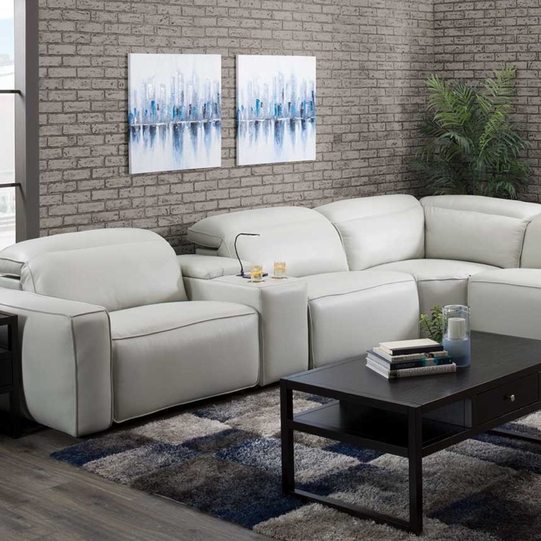 Kenzo 6-Piece Dual Power Leather Sectional