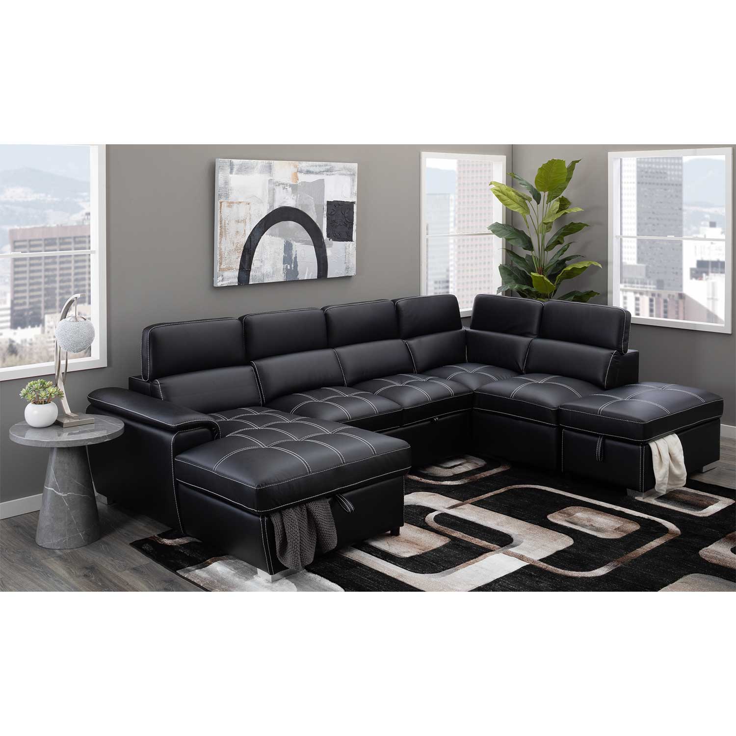 Black Leather couch/Pull out bed on sale