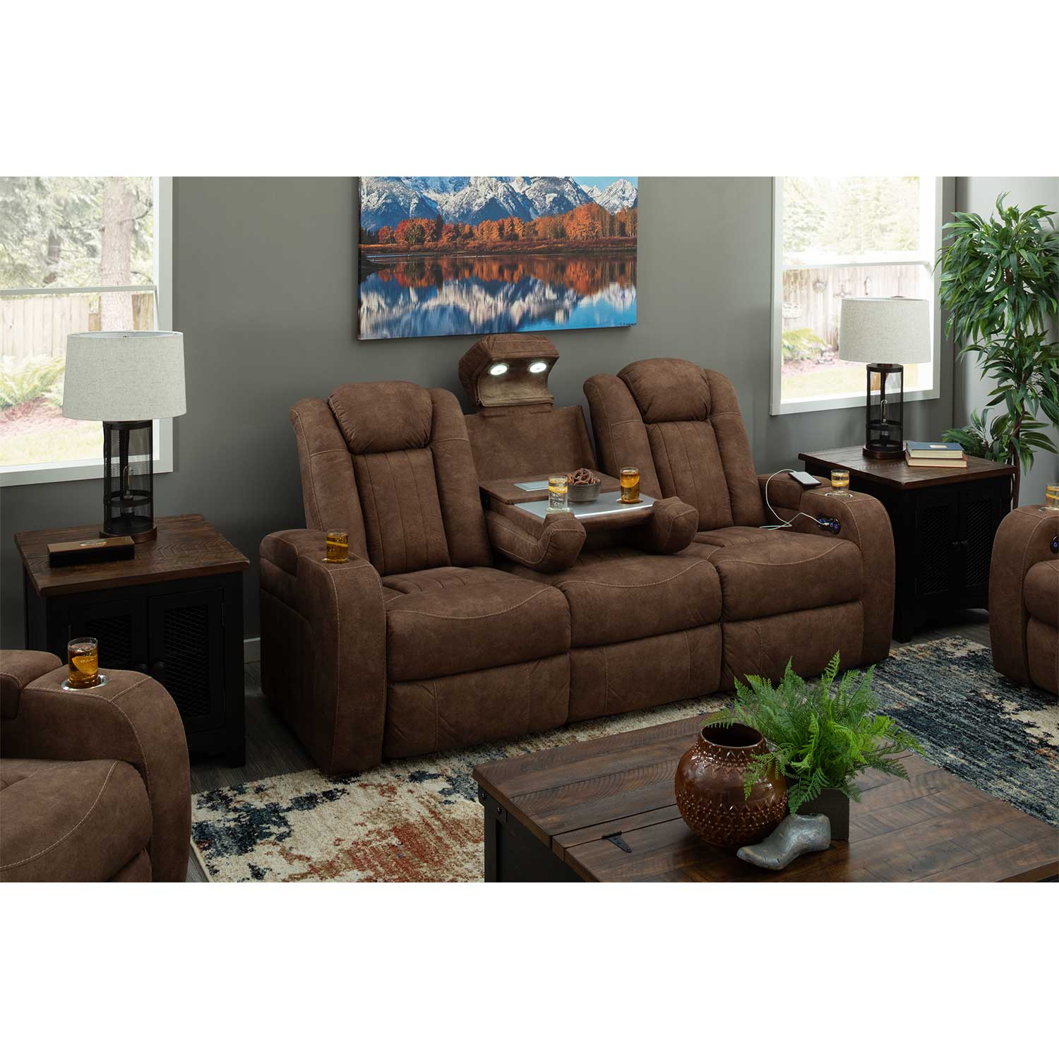 Wolfridge Dual Power Recline Sofa with Drop Table