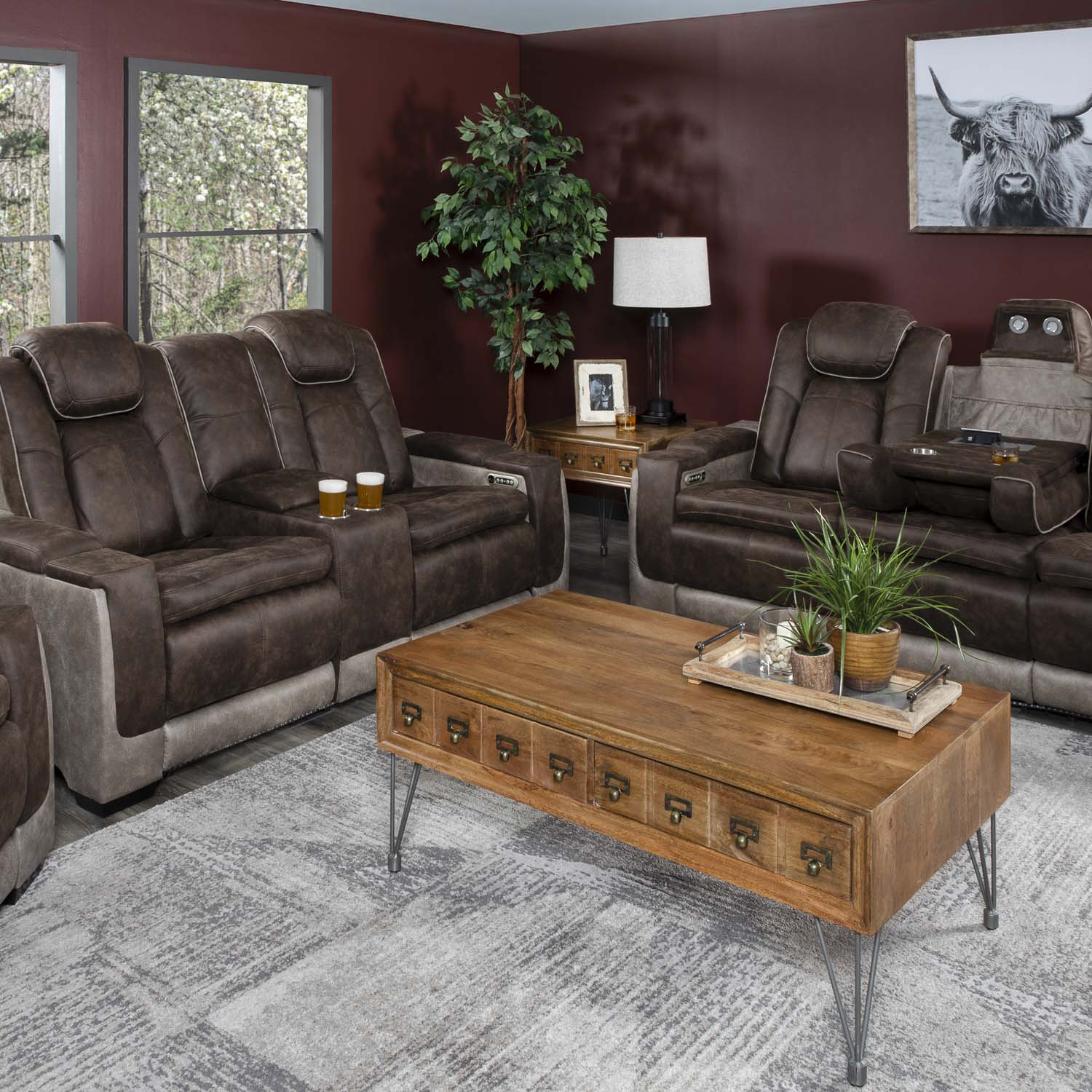 Lantana Dual Power Reclining Sofa with Drop Down Table - Elements