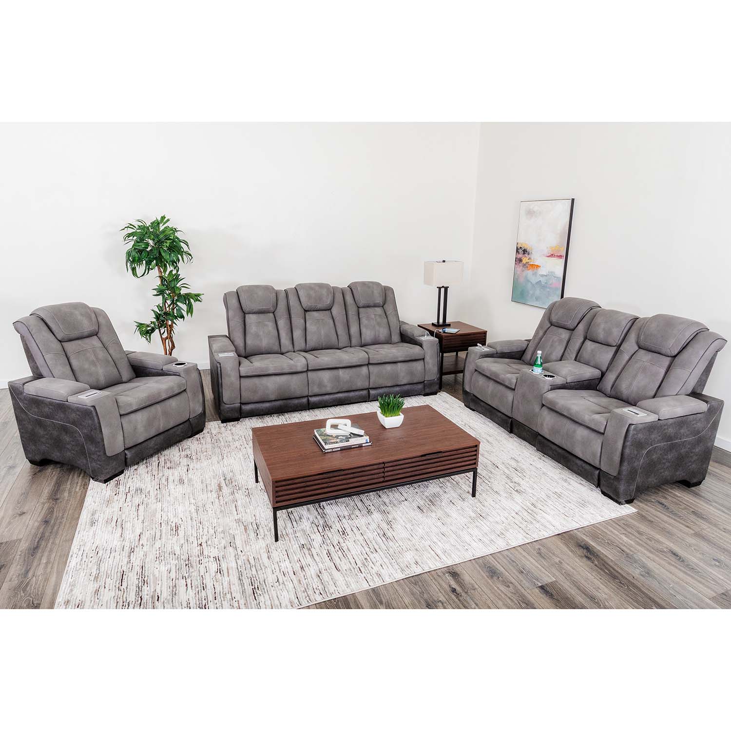 Nex Gen Gray Dual Power Zero Gravity Recline Console Loveseat