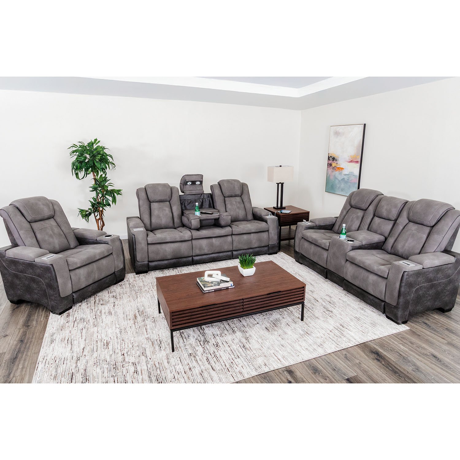 Nex Gen Gray Triple Power Zero Gravity Recline Console Loveseat