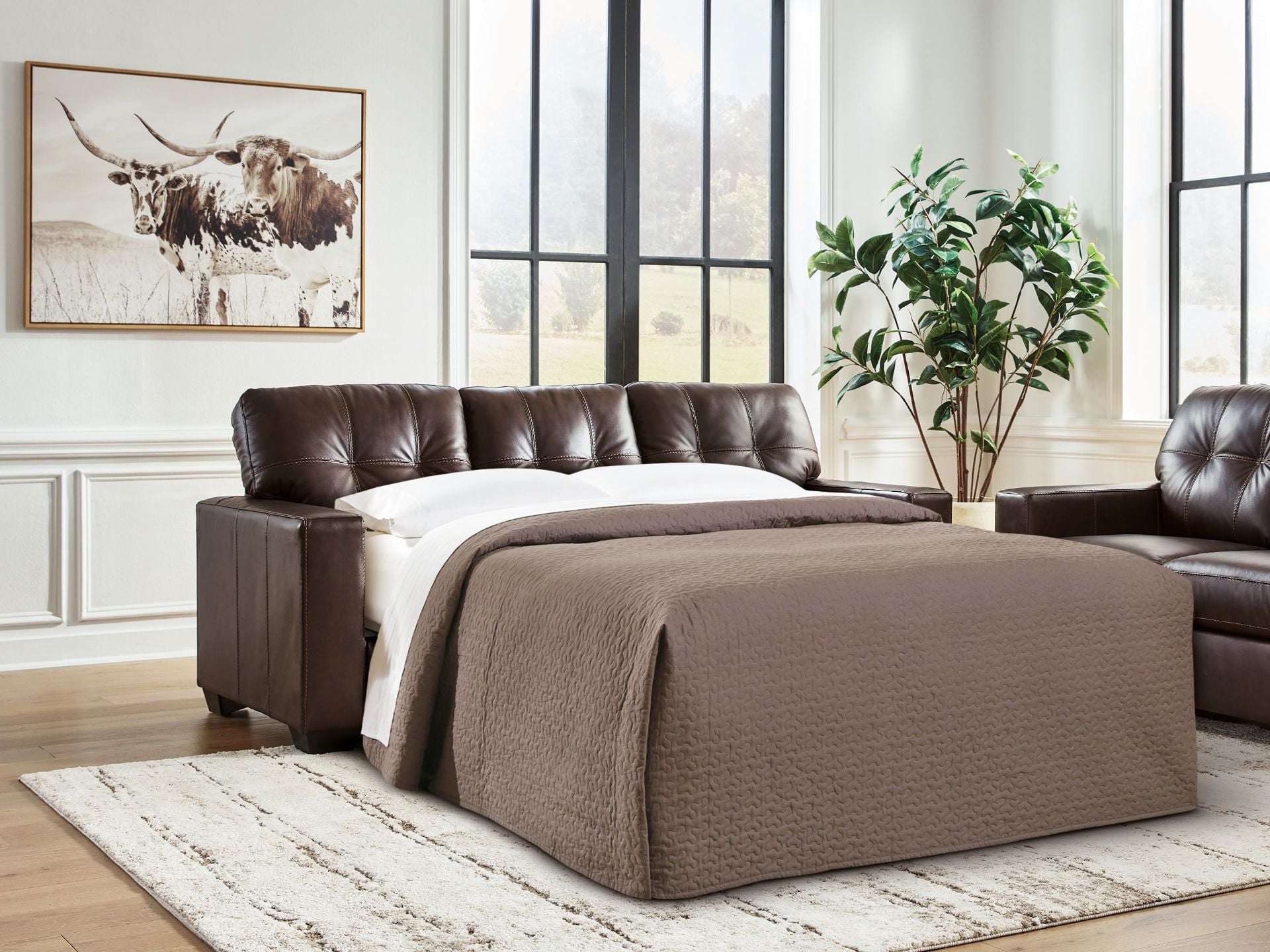 Santorine Dark Brown Leather Queen Sleeper - Ashley Furniture