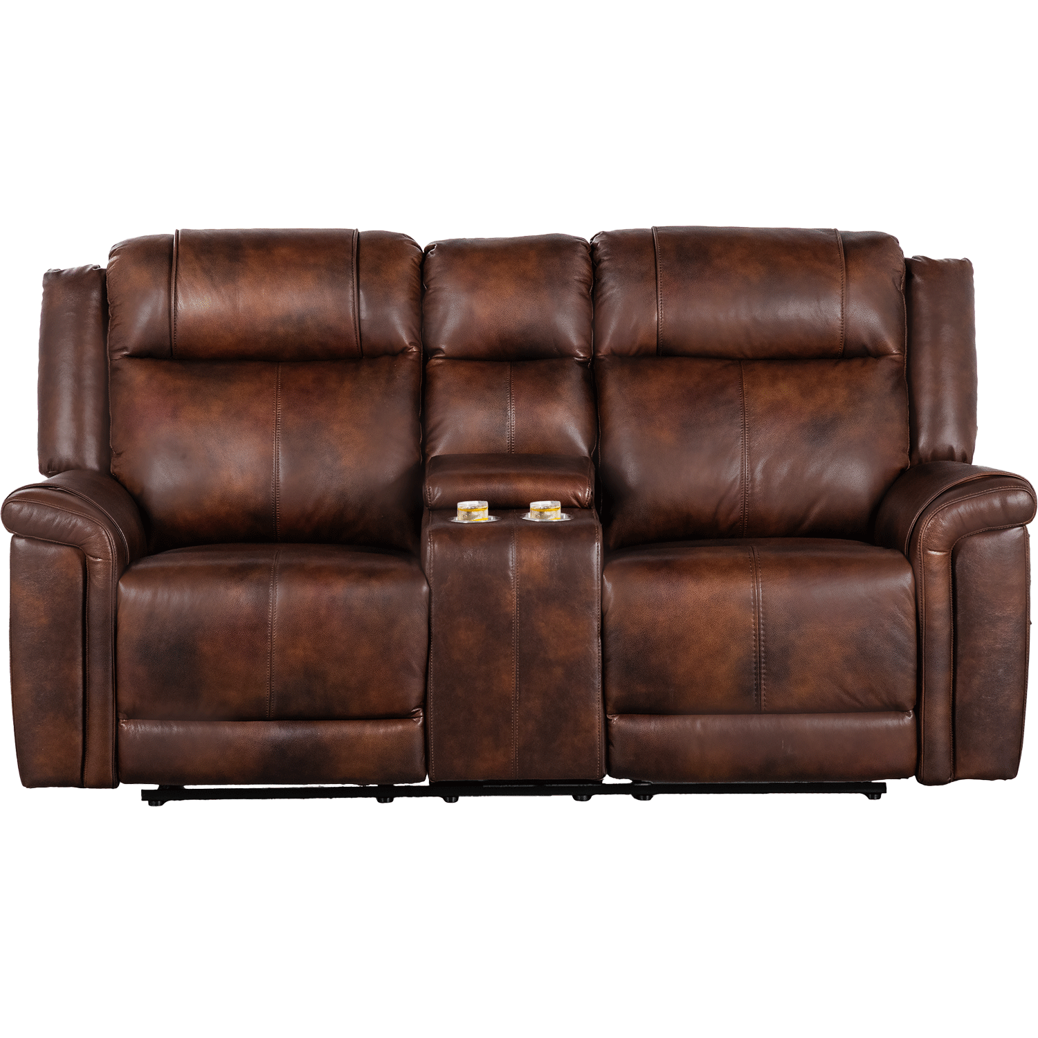 Chocolate Leather Dual Power Recline Console Loves | 0V0-716-PRCL