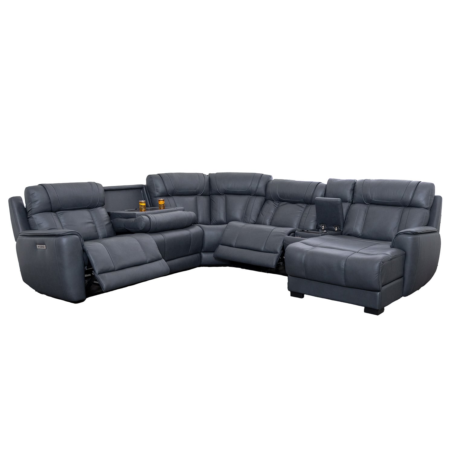 Aura 6PC Leather Sound Dual Power Recline Sectional - | AFW.com