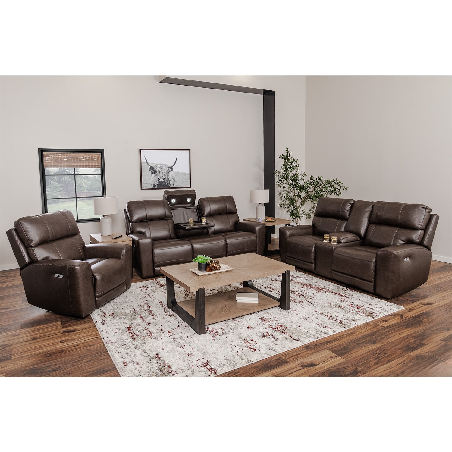 Beadel Leather Dual Power Zero Gravity Recline Console Loveseat