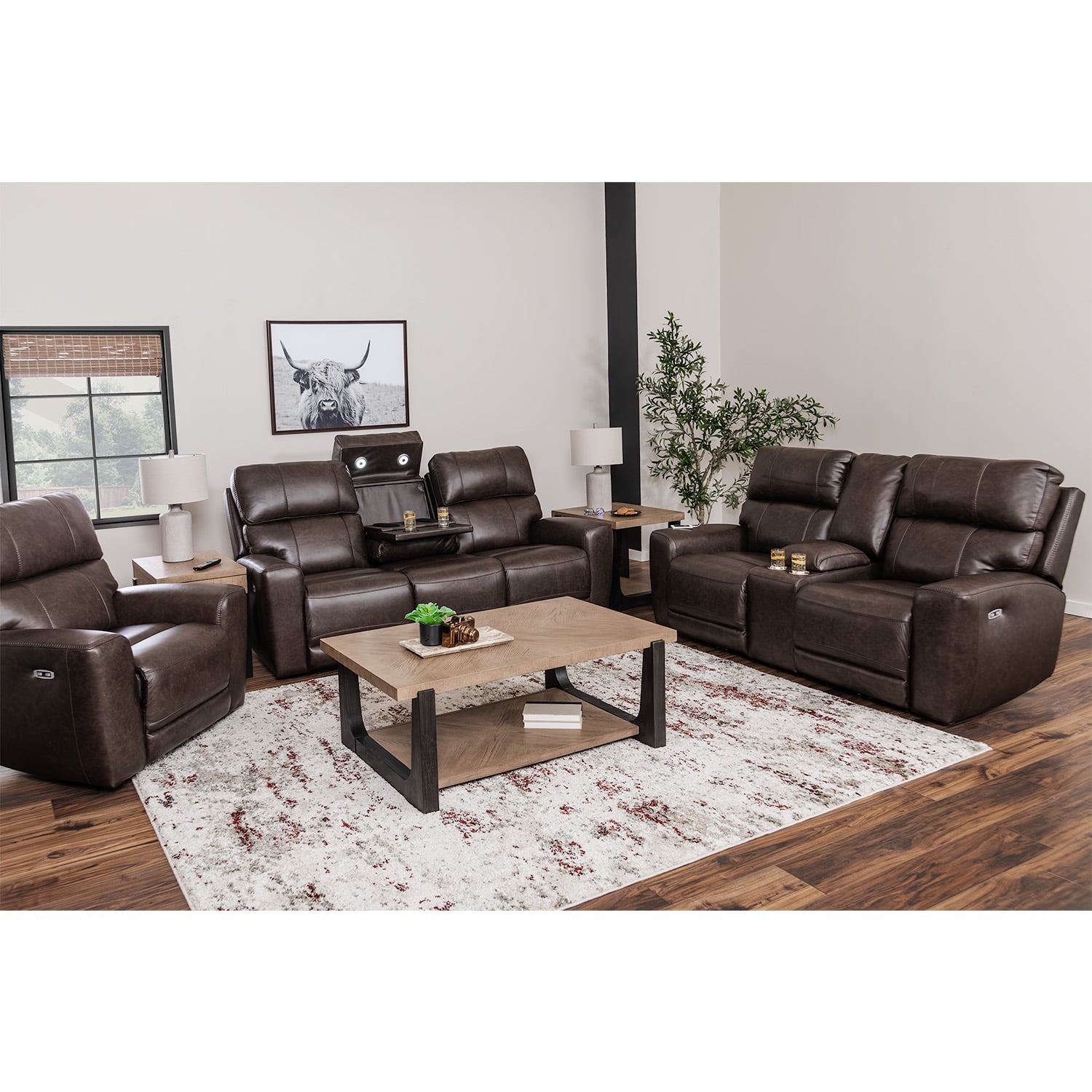 Beadel Leather Dual Power Zero Gravity Recline Console Loveseat