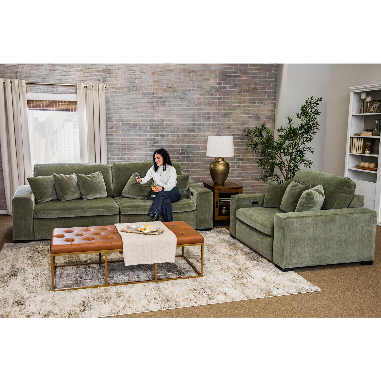 Dana 2 Piecer Power Slider Sectional | 80386 LAF/RAF SAGE GRN