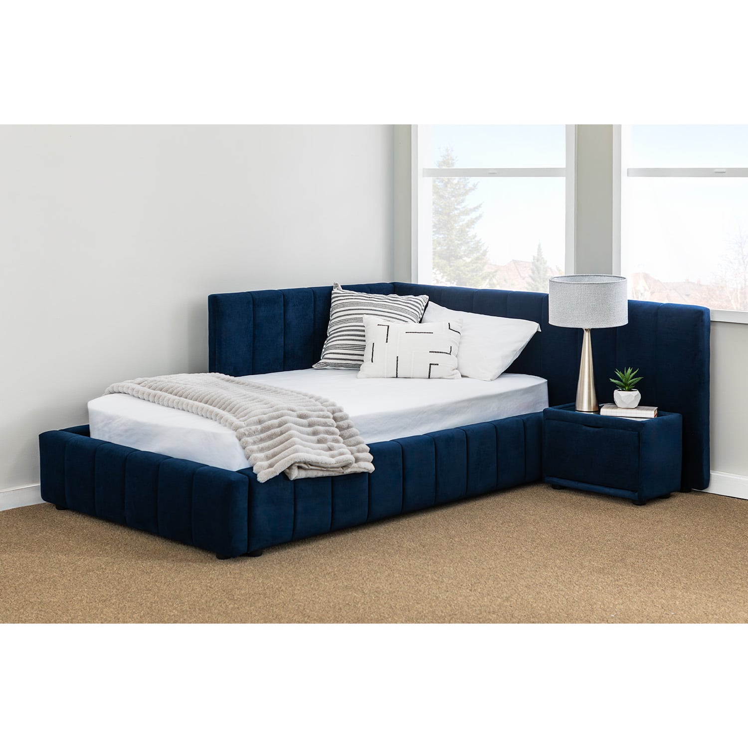 Maryページ Monroe Complete Blue Upholstered Twin Bed | ZMOR-7000TWA/-TWB