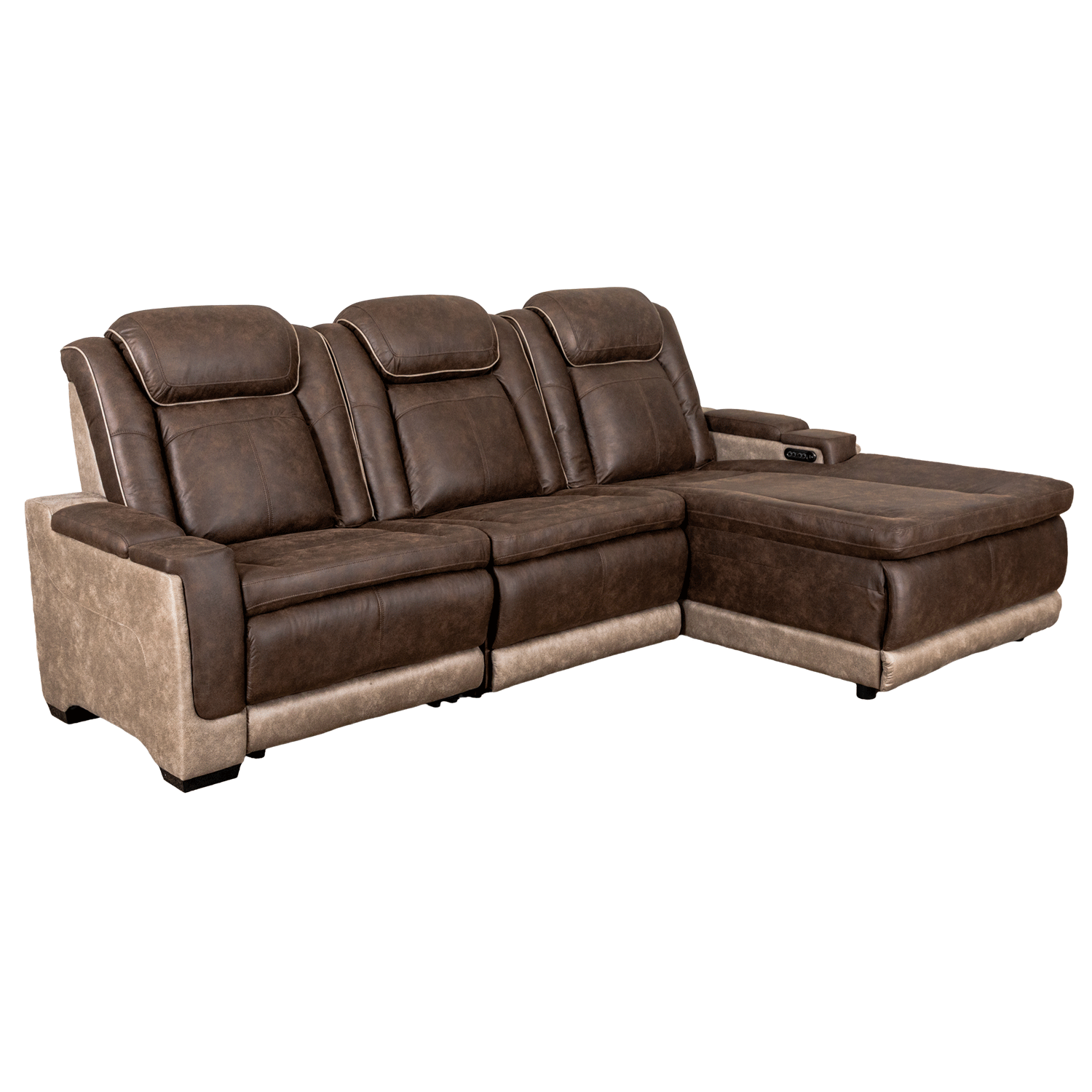 【R&B】Race Brown Tender Love Lantana 3PC Dual Power Reclining Sectional with RAF Chaise