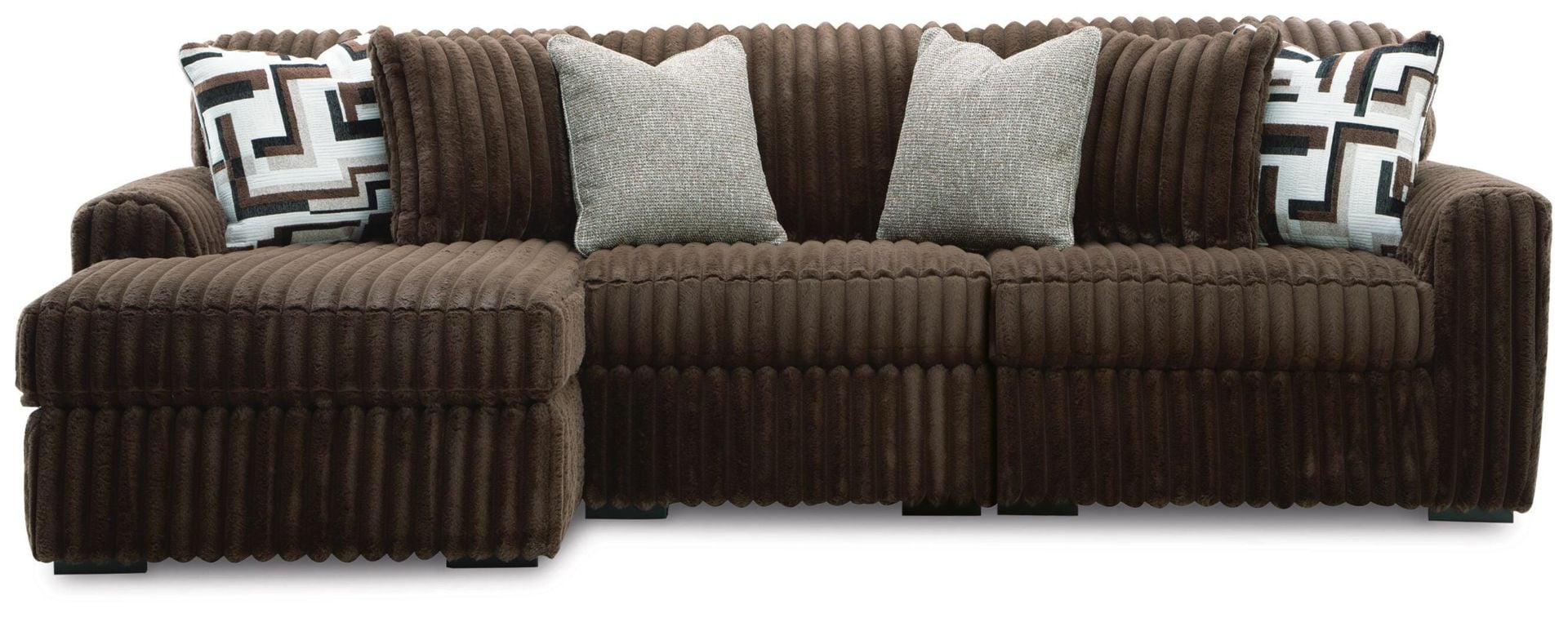 Midnight-Madness 3pc Chaise Sectional, Chocolate - Ashley
