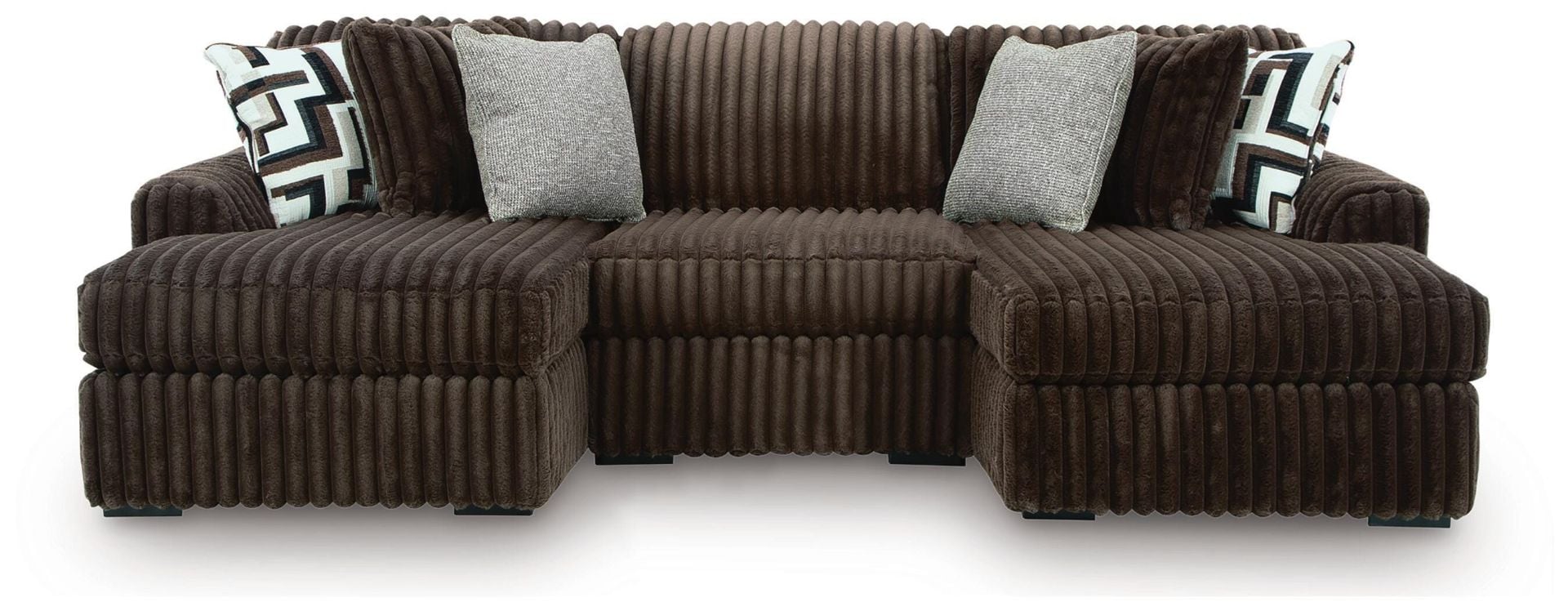 Midnight-Madness 3pc Chaise Sectional, Chocolate - Ashley